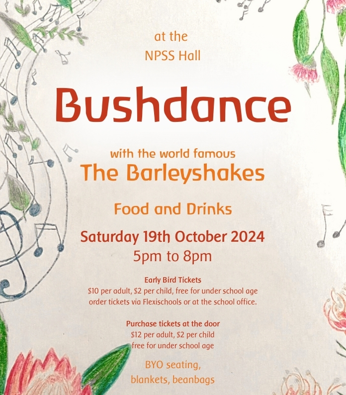 bushdance poster with native flowers and garlands