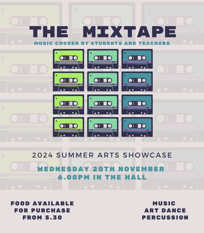 2024 summer arts showcase with cassette tapes